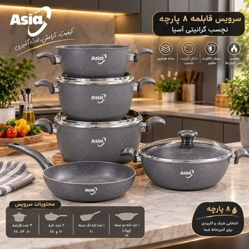 سرویس قابلمه ۸پارچه نچسب گرانیتی آسیاVip مدل ووک